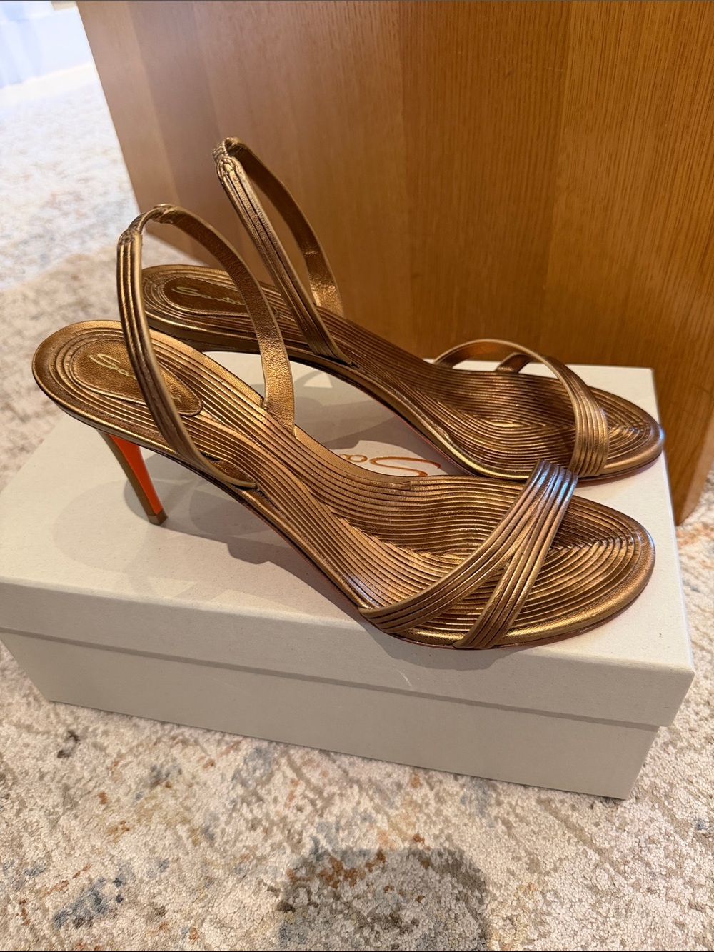 Santoni Serpent Metallic Bronze Strappy Slingback Heels. Size 40.5. NWT